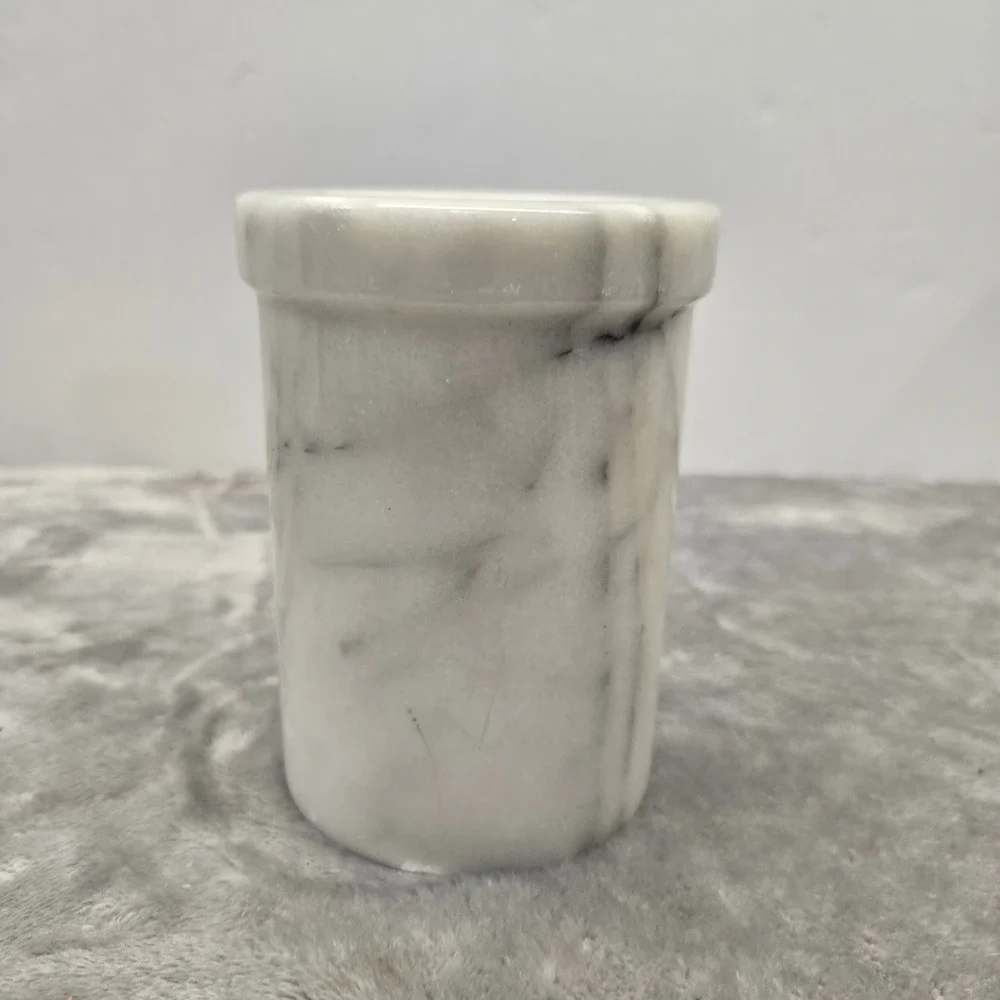 White Marble Wine Chiller Utensil Holder Heavy Solid‎ Stone Grey Veined Cylinder